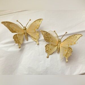 NWOT 2 Gold Glitter Butterfly Decorations with clip and/or hang